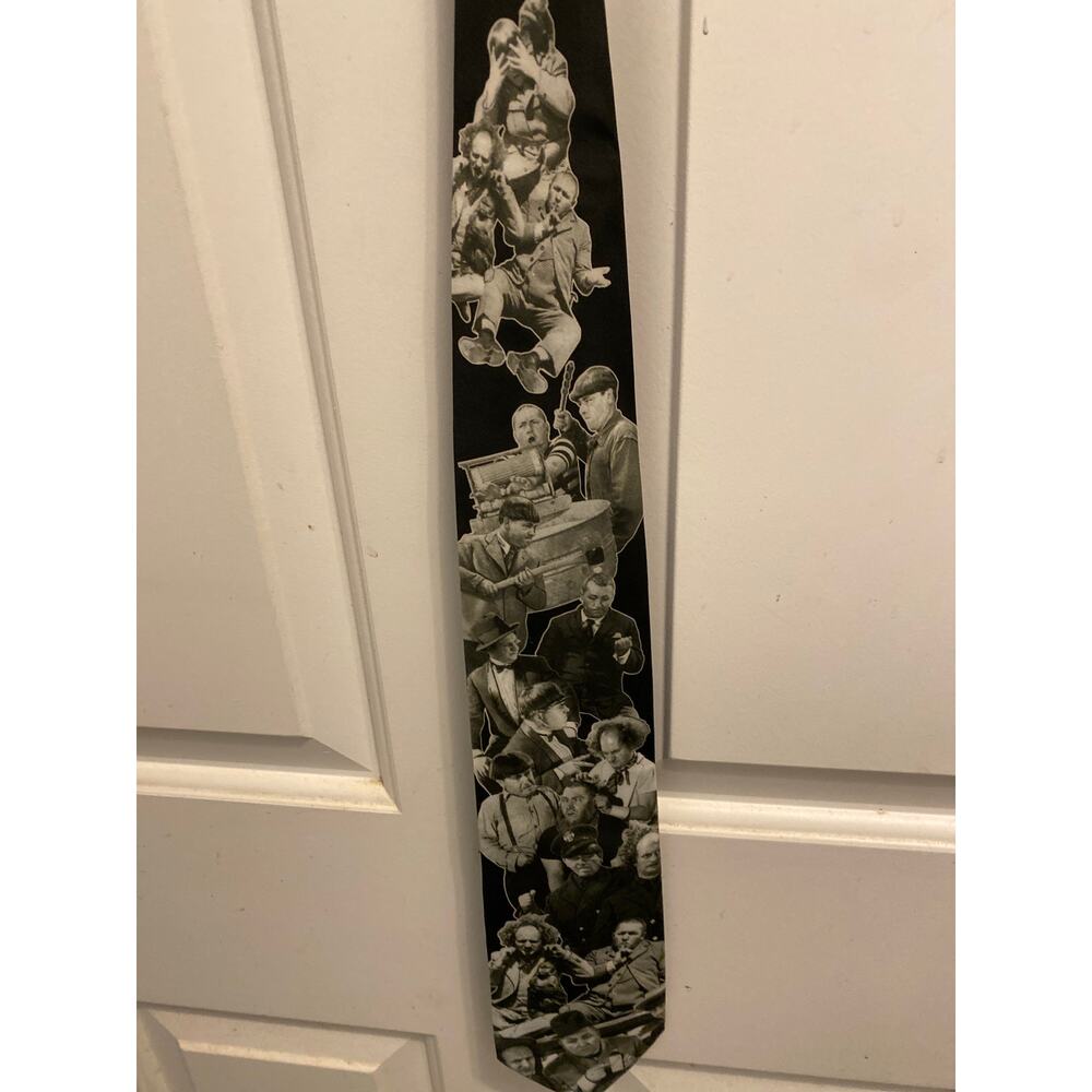 Three Stooges Larry Moe Curly Mens Neck Tie Made USA 1994 VTG Ralph Marlin 57”